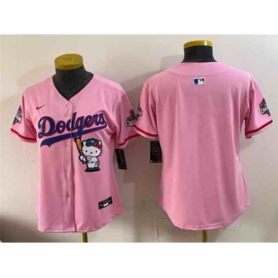 Women Los Angeles Dodgers Blank Pink Hello Kitty Night 2025 World Series Champions Patch Stitched Baseball Jersey