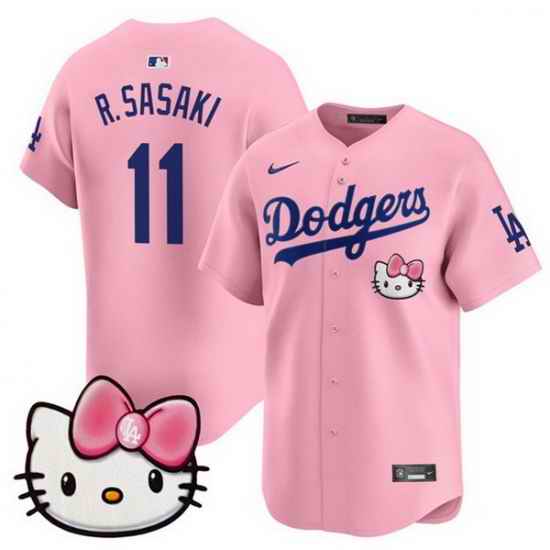 Men Los Angeles Dodgers 11 Roki Sasaki Pink 2025 Hello Kitty Vapor Limited Stitched Baseball Jersey