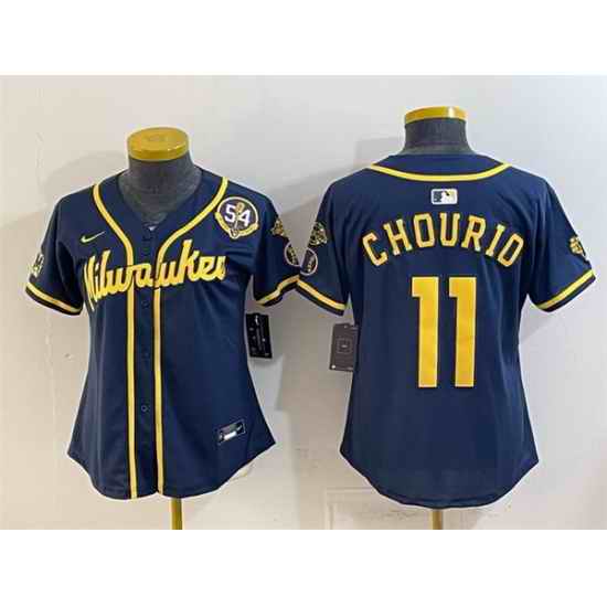 Youth Milwaukee Brewers 11 Jackson Chourio Navy With Home  Bob Uecker Patch Limited Stitched Jersey
