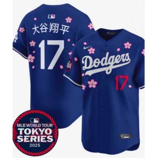 Men Los Angeles Dodgers 17 Shohei Ohtani Japanese Royal 2025 Tokyo Series Limited Stitched Baseball Jersey