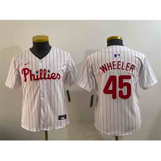 Youth Philadelphia Phillies 45 Zack Wheeler White Limited Stitched Jersey