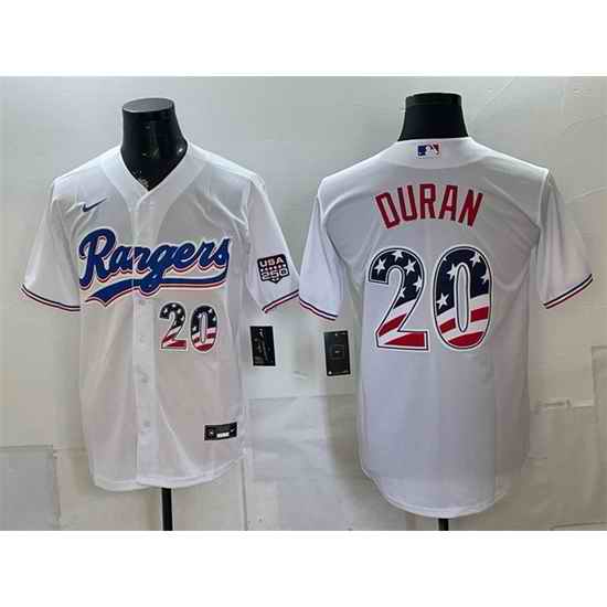 Men Texas Rangers 20 Ezequiel Duran White 2026 USA 250 Fourth of July Home Stitched Baseball Jersey