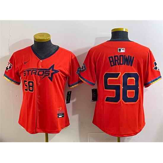 Women Houston Astros 58 Hunter Brown Orange 2025 City Connect With Texas Patch Limited Stitched Baseball Jersey