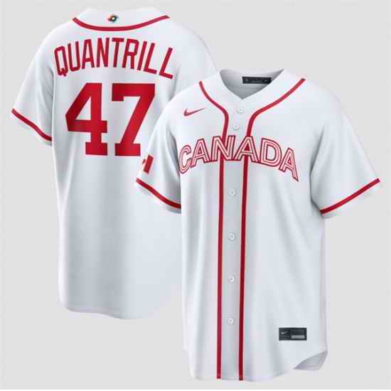 Men Canada Baseball  47 Cal Quantrill White 2026 World Baseball Classic Home Stadium Stitched Jersey