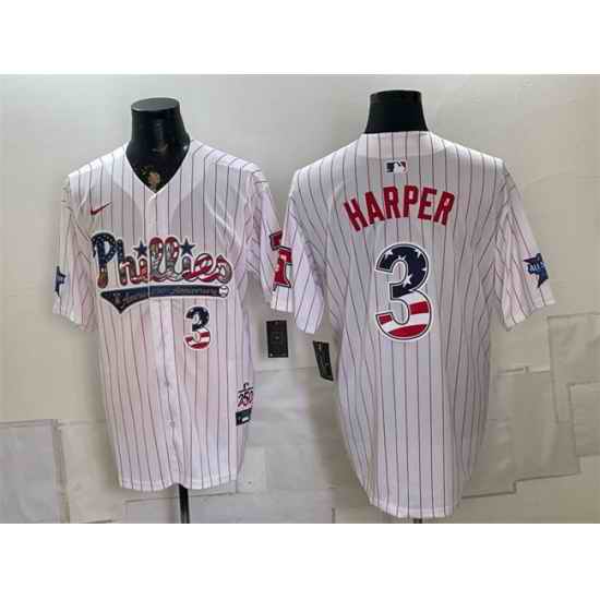 Men Philadelphia Phillies  3 Bryce Harper White 2026 All Star   USA 250 Fourth of July Home Stitched Baseball Jersey
