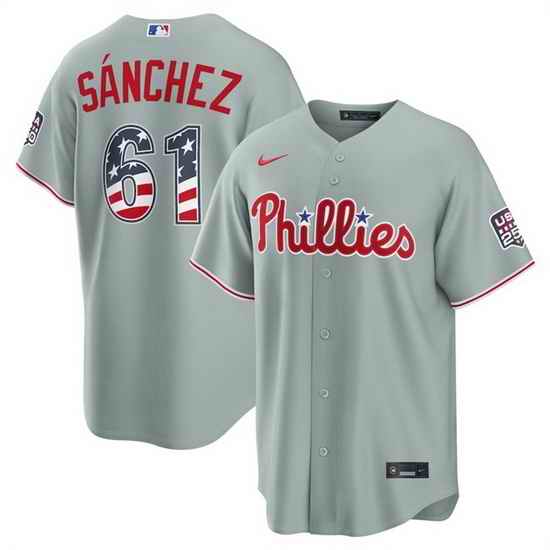 Men Philadelphia Phillies  61 Jhoan Sanchez Grey USA 250 Fourth of July Home Stitched Baseball Jersey