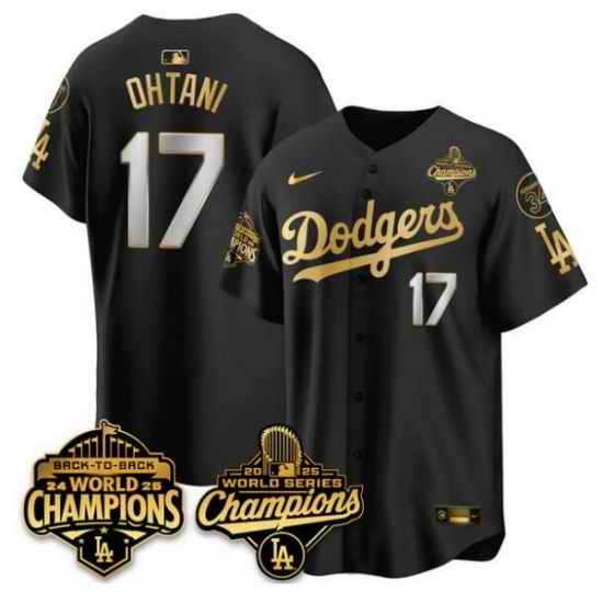 Men Los Angeles Dodgers 17 Shohei Ohtani Black Gold 2025 World Series Champions Back to Back With No 34 Patch Limited Stitched Baseball Jersey