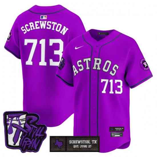 Men Houston Astros  713 DJ Screw Still Tippin Purple Patch Vapor Limited Stitched Baseball Jersey