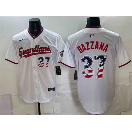 Men Cleveland Guardians 37 Travis Bazzana White USA 250 Fourth of July Home Stitched Baseball Jersey