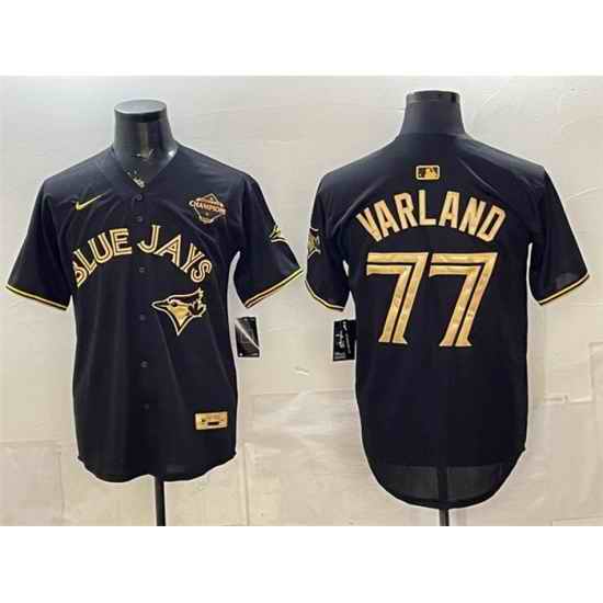 Men Toronto Blue Jays  77 Louis Varland Black Gold 2025 American League Champions Limited Stitched Baseball Jersey