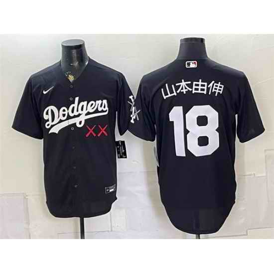 Men Los Angeles Dodgers x KAWS  18 Yoshinobu Yamamoto Black Vapor Premier Limited Stitched Baseball Jersey
