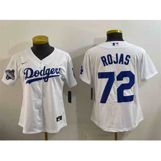 Women Los Angeles Dodgers 72 Miguel Rojas White 2025 World Series Champions Home Cool Base Stitched Baseball Jersey