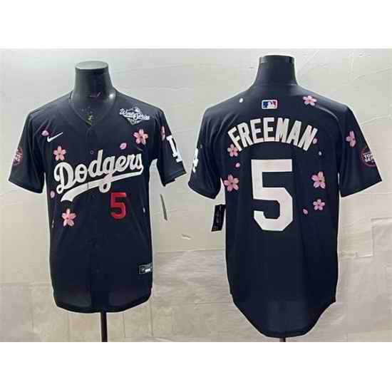 Men Los Angeles Dodgers 5 Freddie Freeman Black 2025 World Series Patch Tokyo Series Limited Stitched Baseball Jersey