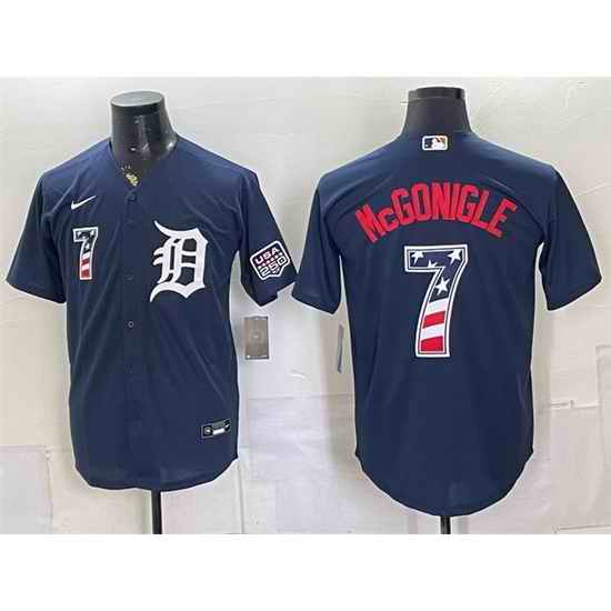 Men Detroit Tigers 7 Kevin McGonigle Navy 2026 USA 250 Fourth of July Stitched Baseball Jersey