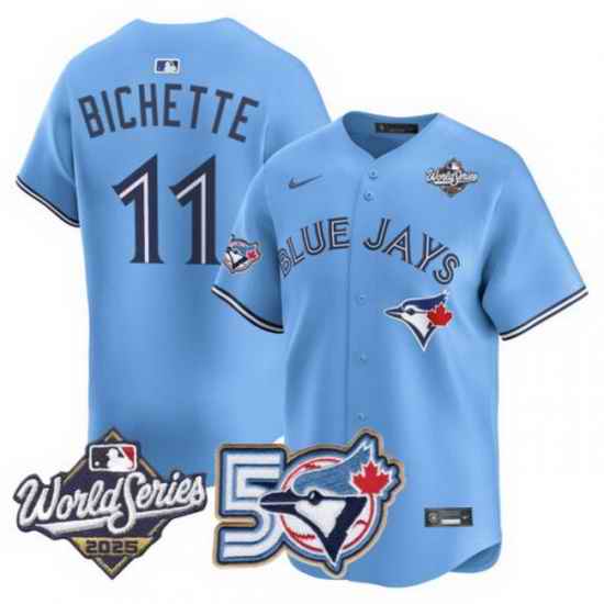 Men Women Youth Blue Jays 50th Patch 2025 World Series Powder Blue 11 Bichette Stitched Jersey