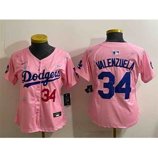 Youth Los Angeles Dodgers 34 Fernando Valenzuela Pink 2025 Tokyo Series Limited Stitched Baseball Jersey