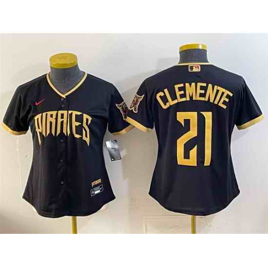 Women Pittsburgh Pirates 21 Roberto Clemente Black 2026 City Connect Stadium Stitched Baseball Jersey