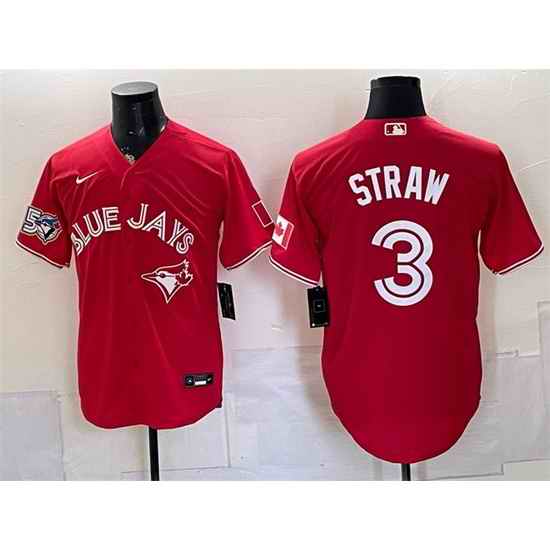 Men Toronto Blue Jays  3 Myles Straw Red 50 Seasons Patch Stitched Baseball Jersey