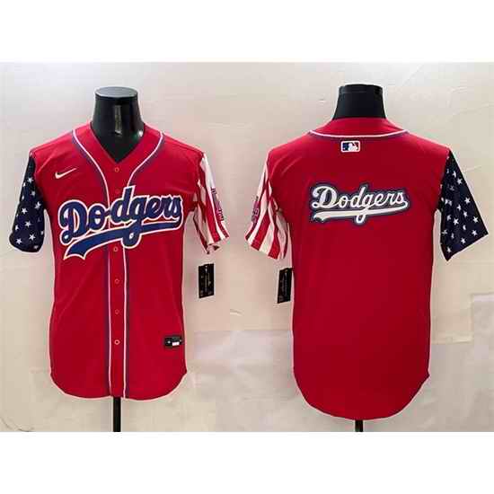 Men Los Angeles Dodgers Team Big Logo Red Limited Stitched Baseball Jersey 001