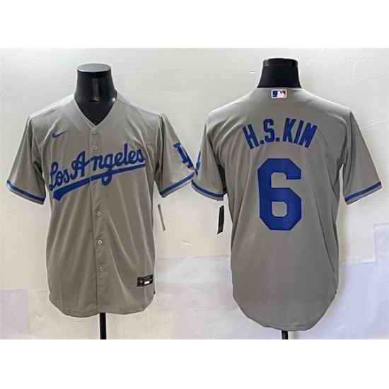 Men Los Angeles Dodgers 6 H S Kim Grey Cool Base Stitched Baseball Jersey