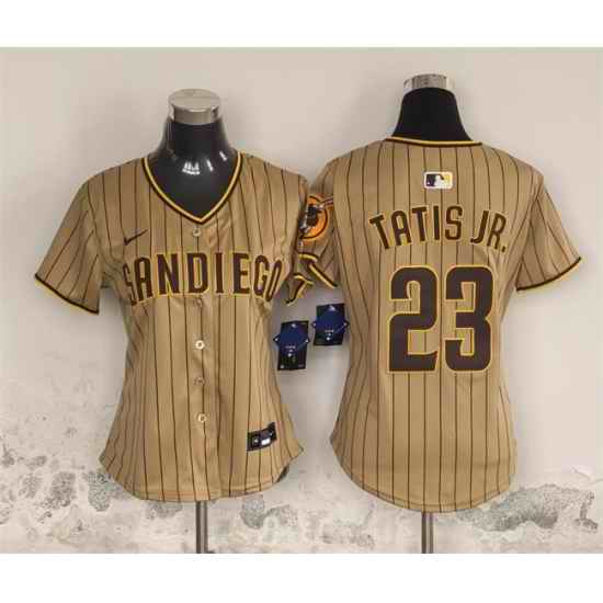 Women San Diego Padres 23 Fernando Tatis Jr  Tan Stitched Baseball Jersey