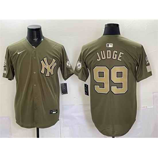 Men New York Yankees  99 Aaron Judge Olive 2026 Armed Forces Day Stitched Baseball Jersey