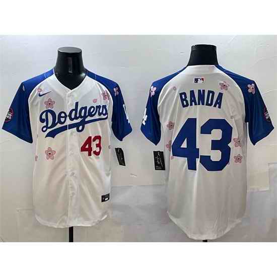 Men Los Angeles Dodgers 43 Anthony Banda White Royal 2025 Tokyo Series Limited Stitched Baseball Jersey 388