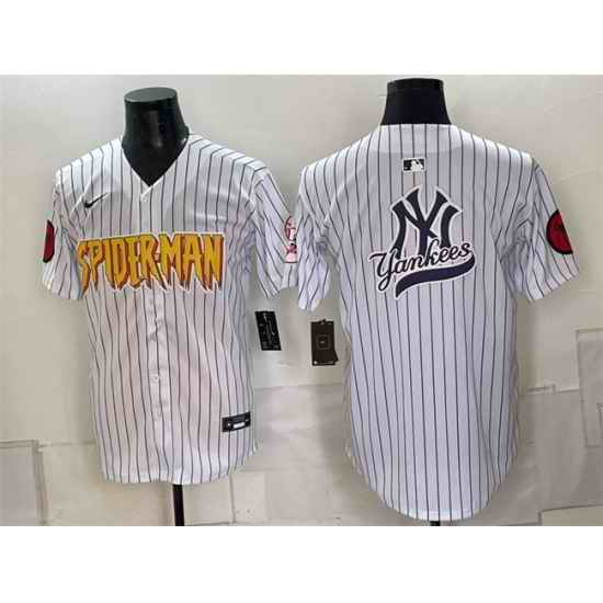 Men New York Yankees X Spider Man Team Big Logo White Limited Stitched Baseball Jerseys