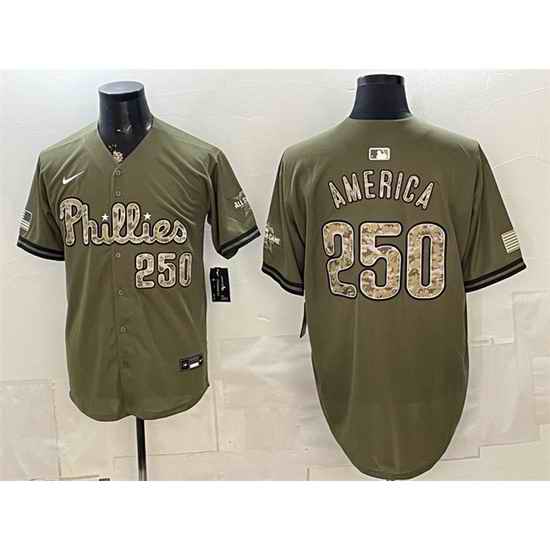 Men Philadelphia Phillies  250 America Olive 2026 Armed Forces Day Stitched Baseball Jersey