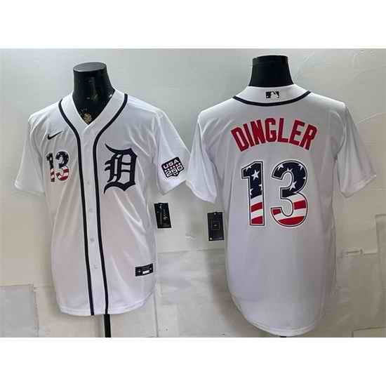 Men Detroit Tigers 13 Dillon Dingler White 2026 USA 250 Fourth of July Stitched Baseball Jersey