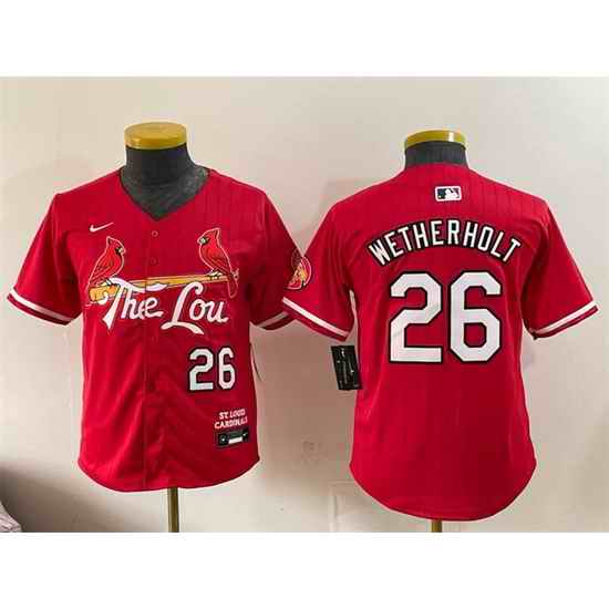 Youth St Louis Cardinals 26 JJ Wetherholt Red 2024 City Connect Limited Stitched Baseball Jersey
