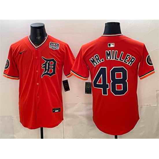 Men Detroit Tigers  48 Mr  Miller Orange 2026 Alternate USA 250  Patch Vapor Premier Limited Stitched Baseball Jersey