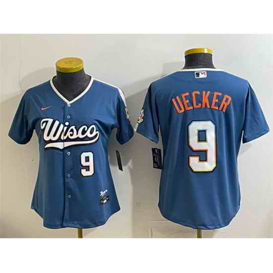 Women Milwaukee Brewers 9 Bob Uecker Mineral Blue 2026 City Connect Stadium Stitched Baseball Jersey