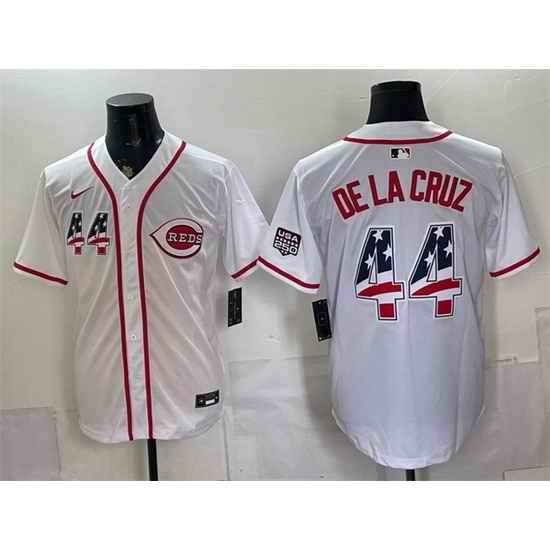 Men Cincinnati Reds  44 Elly De La Cruz White 2026 USA 250 Fourth of July Home Stitched Baseball Jersey