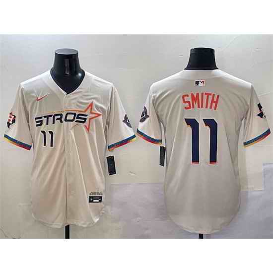 Men Houston Astros 11 Cam Smith Cream 2025 City Connect With Texas Patch Limited Stitched Baseball Jersey