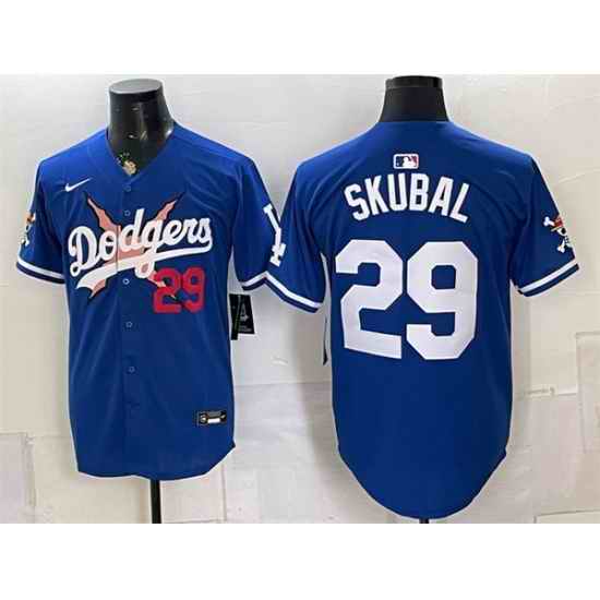 Men Los Angeles Dodgers x One Piece  29 Tarik Skubal Royal Alternate Stadium Stitched Baseball Jersey
