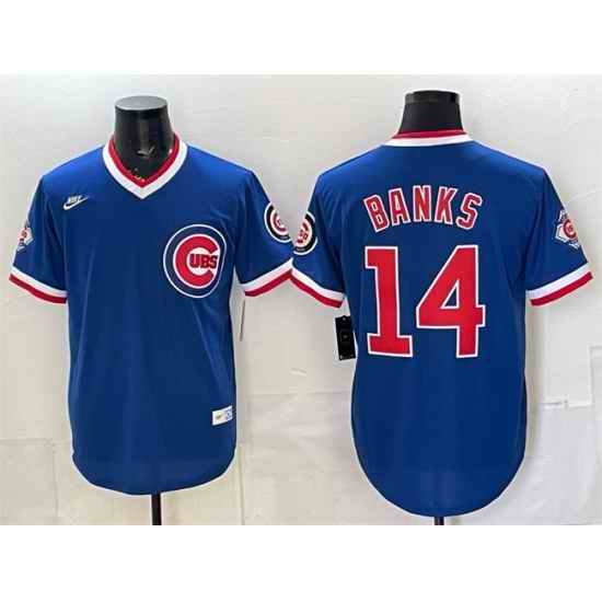 Men Chicago Cubs  14 Ernie Banks Royal 150th Anniversary Throwback Vapor Limited Stitched Baseball Jersey