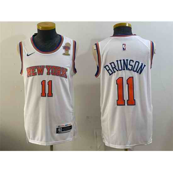 Men New Yok Knicks  11 Jalen Brunson White 2026 Finals Champions Patch Stitched Jersey