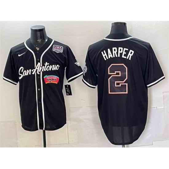 Men San Antonio Spurs  2 Dylan Harper Black USA 250  Patch Stitched Baseball Jersey