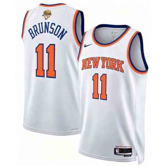 Men New Yok Knicks  11 Jalen Brunson White 2026 Finals Patch Icon Edition Stitched Basketball Jersey