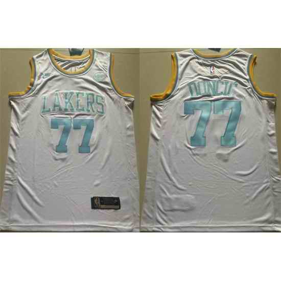 Men Los Angeles Lakers 77 Luka Doncic White 2025 Classic Edition Stitched Basketball Jersey