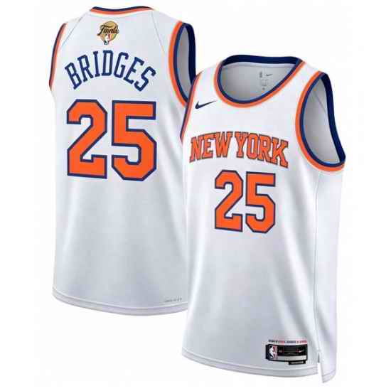 Men New Yok Knicks  25 Mikal Bridges White 2026 Finals Patch Icon Edition Stitched Basketball Jersey