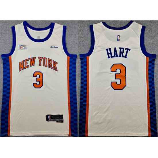 Men New Yok Knicks  3 Josh Hart Cream 2024 25 City Edition Stitched Basketball Jersey