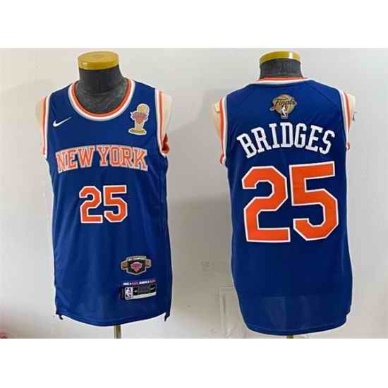 Men New Yok Knicks  25 Mikal Bridges Blue 2026 Finals Champions Patch Statement Edition Stitched Jersey