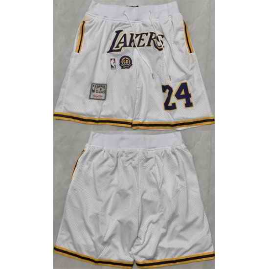 Men Los Angeles Lakers 24 Kobe Bryant White 2025 Shorts