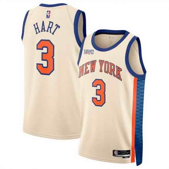 Men New Yok Knicks 3 Josh Hart Cream 2025 26 City Edition Stitched Basketball Jersey