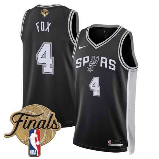 Men San Antonio Spurs  4 De Aaron Fox Black 2026 Finals Patch Icon Edition Stitched Basketball Jersey