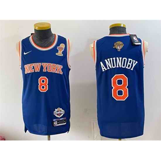 Men New Yok Knicks  8 OG Anunoby Blue 2026 Finals Champions Patch Statement Edition Stitched Jersey