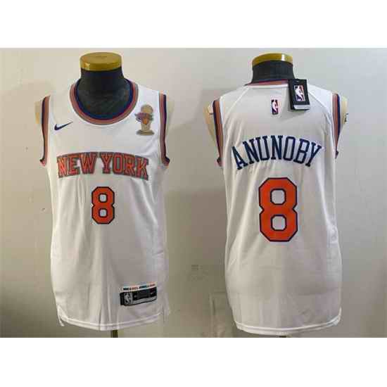 Men New Yok Knicks  8 OG Anunoby White 2026 Finals Champions Patch Stitched Jersey