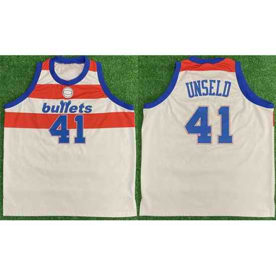 Men Washington Bullets  41 Wes Unseld White Stitched Basketball Jersey